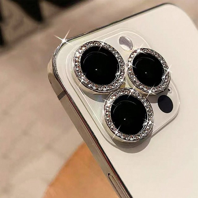Bling Kameraobjektivschutzhülle mit Glitter und Diamanten für iPhone 17 16 15 14 13 12 11 Pro Max Plus inklusive Displayschutzfolie in Silber und Lila - Bild 1