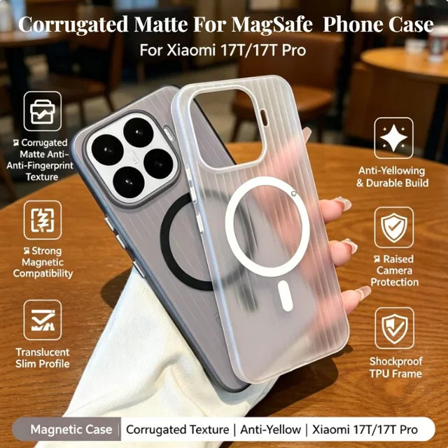 Magnetische Hülle für Xiaomi 17T Pro und 17T in Schwarz, ultradünnes mattes Design mit Wellenstruktur, vergilbungsfrei und MagSafe-kompatibel - Bild 1