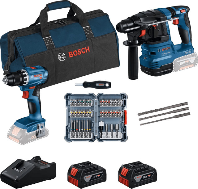 Bosch Professional Kombiset GBH 18V-22 und GSR 18V-45 mit Akku und Zubehör in Blau - Bild 1