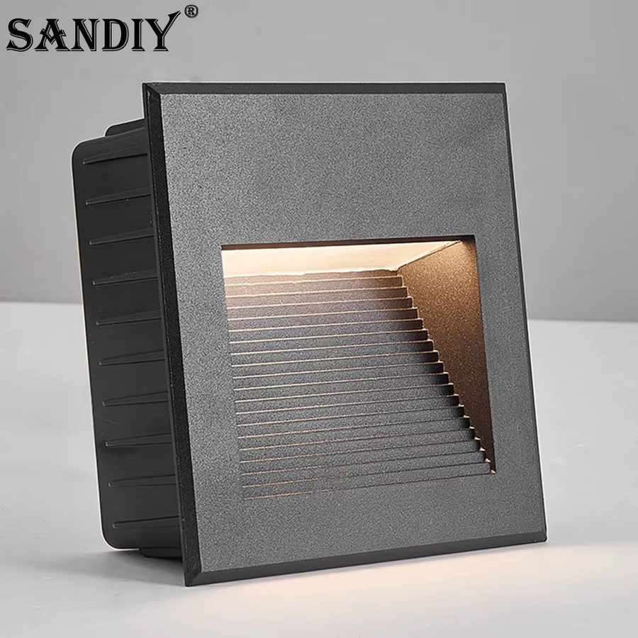 SANDIY Einbau-Außenwandleuchte in Schwarz, quadratische Balkonleuchte mit warmweißem Licht, wasserdichte Außenbeleuchtung für Hof und Wege - Bild 2