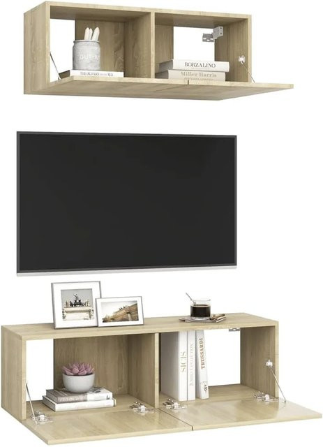 vidaXL 2-tlg. TV-Schrank-Set aus Holzwerkstoff in Sonoma-Eiche, Wandmontage, Braun, B/T/H: 100 x 30 x 30 cm und 80 x 30 x 30 cm - Bild 1