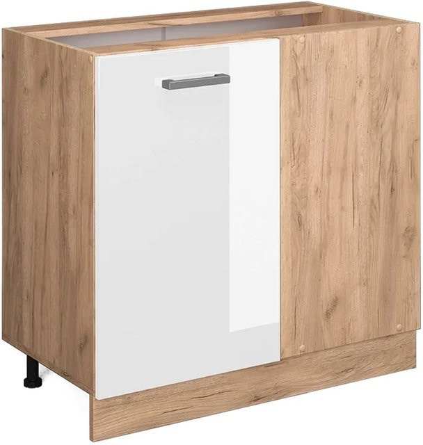 Vicco Eckunterschrank R-Line Küchenschrank in Weiß Hochglanz und Eiche mit Goldakzenten, Höhe: 86 cm - Bild 1