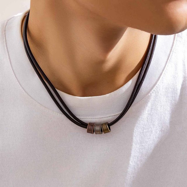 SHIXIN Halskette, Pu-Leder, Schwarz, Herren, Vintage - Bild 1
