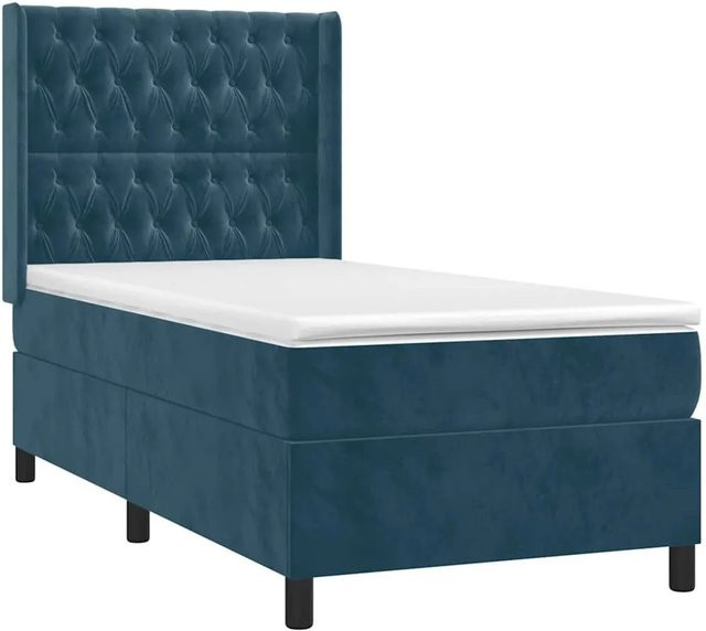 vidaXL Boxspringbett mit Matratze in Dunkelblau aus Samt, Hybrid-Design mit Taschenfederkern, B/T: 80 x 200 cm - Bild 1