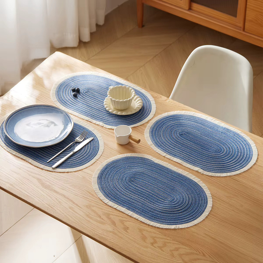 4er Set handgefertigte ovale geflochtene Tischsets von Tabletex, waschbar und rutschfest, Farben: Braun und Blau, B: 45,72 cm, T: 30,48 cm - Bild 3