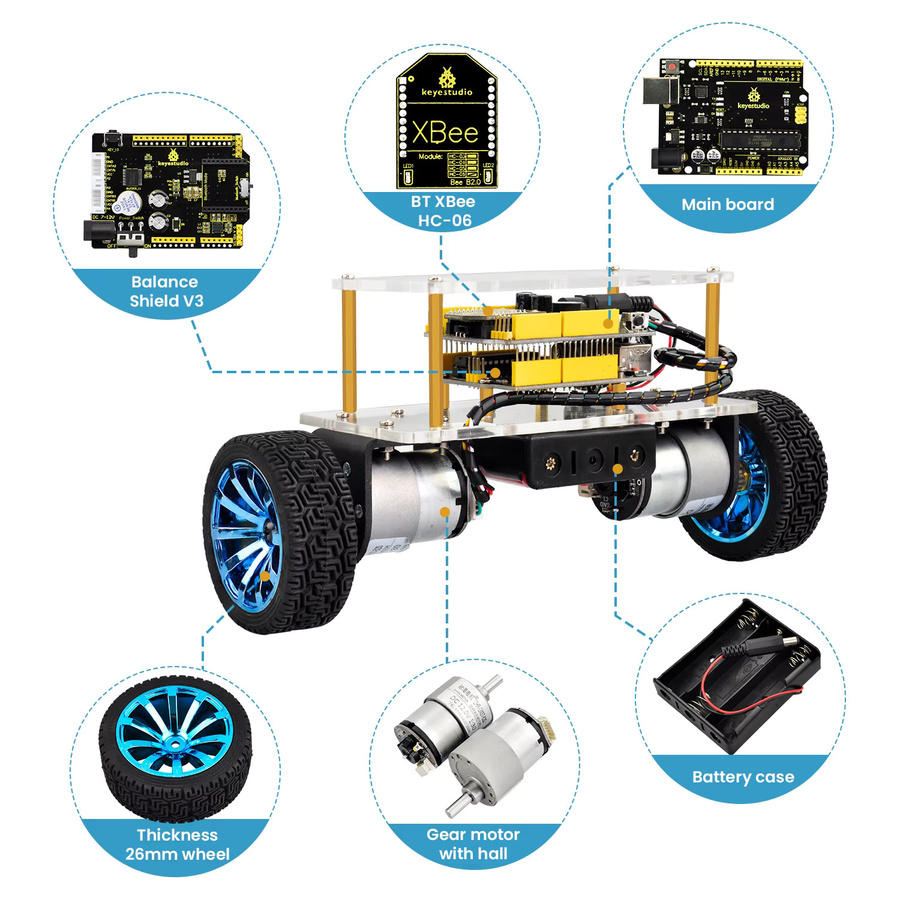 Keyestudio STEM selbstausgleichendes Carkit, Arduino-Roboterauto, DIY-Elektronik-Kit, mit APP-Steuerung - Bild 4
