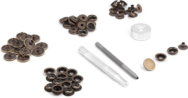 GoolRC Druckknopfverschluss aus Messing für die Reparatur von Lederkleidung und Jacken, 3-teiliges Werkzeug, Grau/Braun - Bild 1