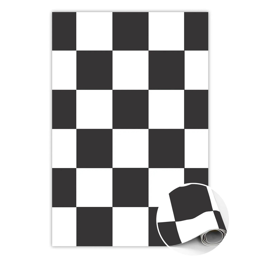 Tulup Teppich Schachbrett Design in Schwarz, rechteckiger Vinyl-Teppich, B: 150 cm, L: 225 cm - Bild 2