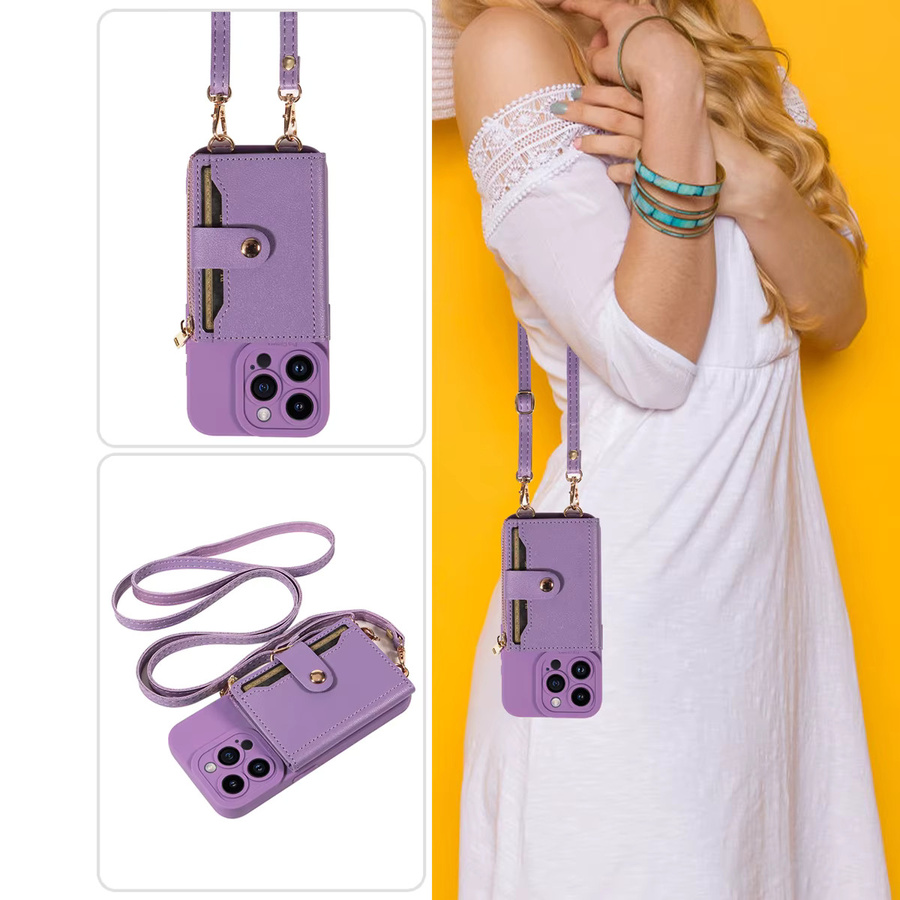 Lila Kunstleder Handyhülle mit Wallet Card Slot für Samsung Galaxy S25 Ultra S24 S23 S22 S21 S20 S10 S9 S8 Plus FE als Anti-Drop Telefonabdeckung - Bild 3