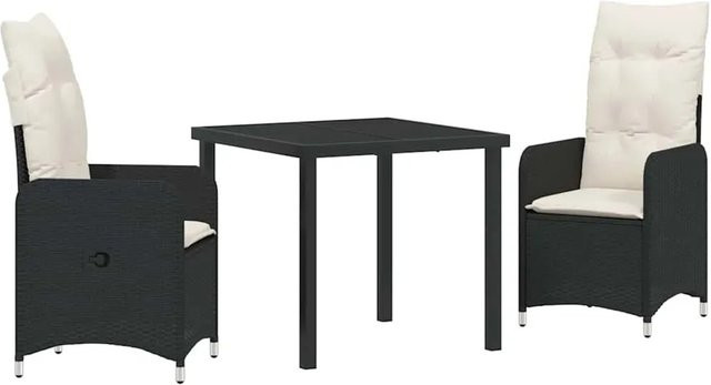 vidaXL Garten Essgruppe 3-teilig aus Poly-Rattan und Stahl in Schwarz mit Kissen - Bild 1