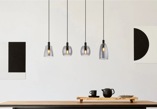Globo Pendelleuchte Gari 4-flammig Schwarz Matt Metall mit Rauchglas E14 B: 107 cm, T: 16 cm, H: 120 cm - Bild 2
