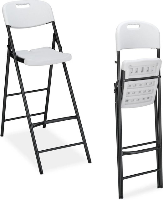 Relaxdays Barhocker 2er Set klappbar aus Kunststoff und Stahl in Weiß, B/T/H: 44,5 x 44,5 x 82 cm - Bild 1