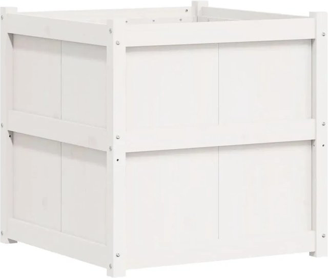 vidaXL Pflanzkübel aus Massivholz Kiefer in Weiß mit rustikaler Optik, B/T/H: 70 x 70 x 70 cm - Bild 1