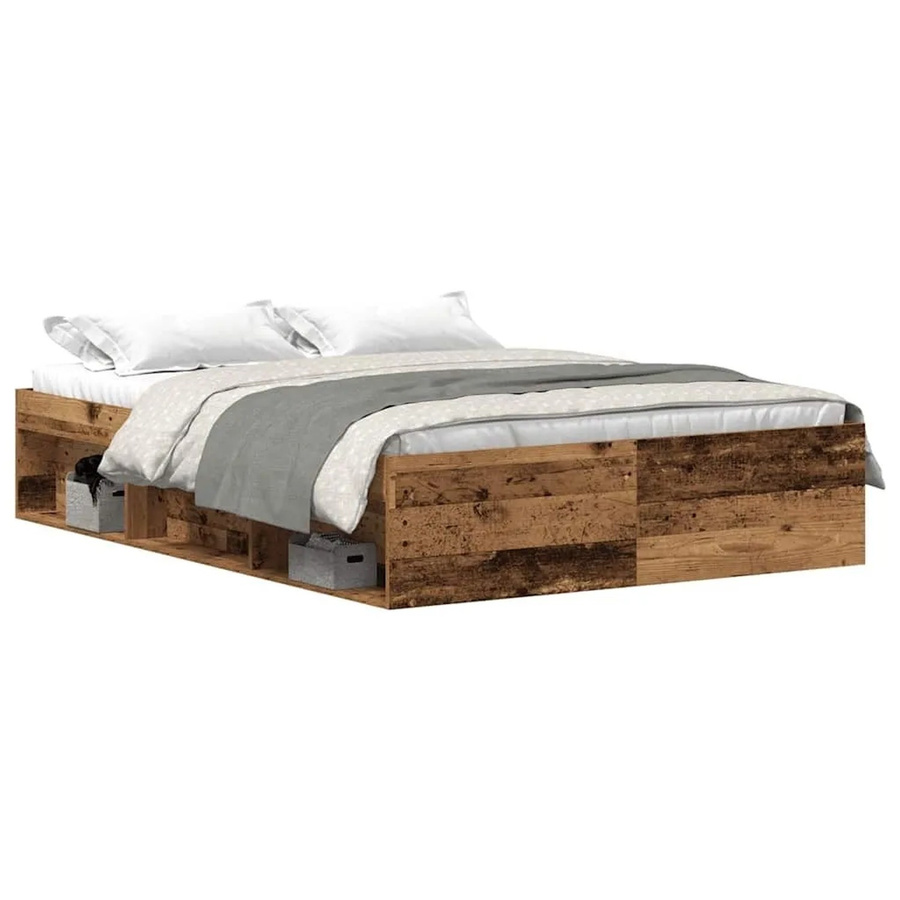 vidaXL Bettgestell in Altholz-Optik aus Kiefernholz und Holzwerkstoff, Farbe: Braun, B/T/H: 138 x 190 x 35 cm - Bild 2