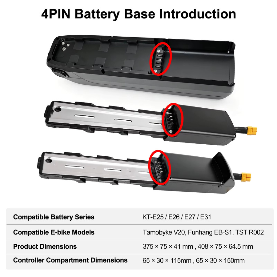 4/5-PIN E-Bike Akku-Basisplatte Halterung für Unterrohr-Akku kompatibel mit KT-E25 E26 E27 E31 in Schwarz - Bild 4