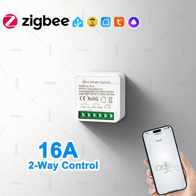 ZigBee 3.0 Smart Mini DIY Lichtschaltermodul mit 16A Relais und 2-Wege-Steuerung in Weiß - Bild 1