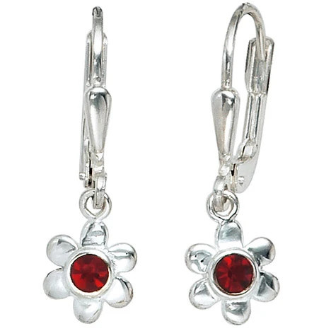 Colkid Ohrringe, Blume, 925 Silber, rote Glassteine, Kinder - Bild 1
