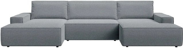 Vente-unique Schlafsofa Amelia in Grau mit Strukturstoff und Schlaffunktion - Bild 1