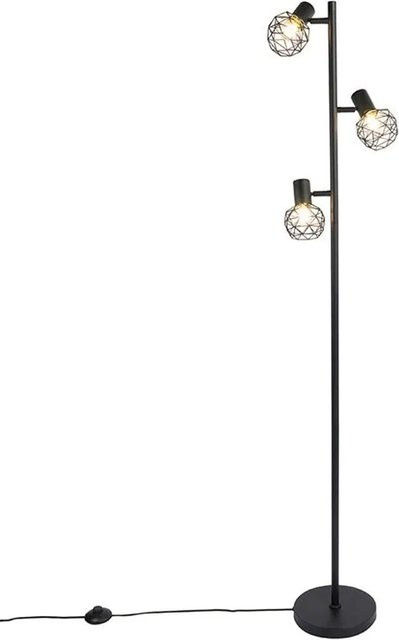 QAZQA Design Stehleuchte Schwarz mit 3 verstellbaren Mesh-Leuchten aus Metall für Wohnzimmer und Schlafzimmer - Bild 1