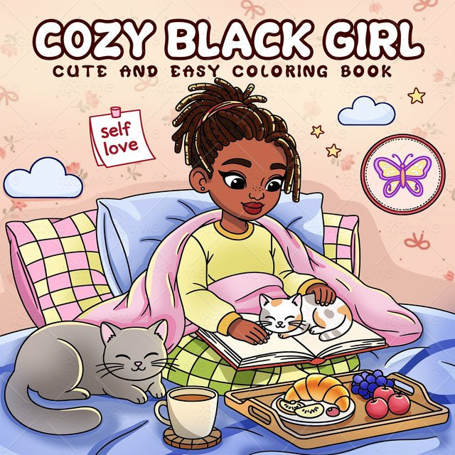 Cozy Black Girl Cute and Easy Malbuch für Erwachsene mit niedlichen und gemütlichen Aktivitäten zur Entspannung, Multicolor - Bild 1