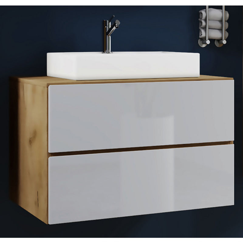 VCM Badmöbel Lendas 2-teiliges Badezimmer-Set in Weiß und Eiche Honig, B/H/T: 61 x 69 x 51,4 cm - Bild 2