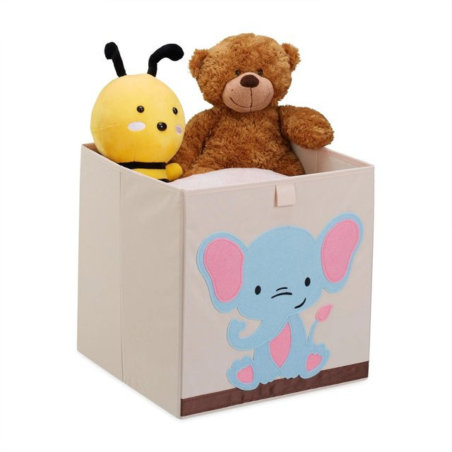 Relaxdays Aufbewahrungsbox aus Vlies faltbar, Beige Blau, B/T/H: 33 x 33 x 33 cm - Bild 1