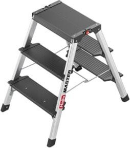 Hailo Aluminium-Doppelstufen-Trittleiter Master D70 in Silber mit 3 Stufen - Bild 1