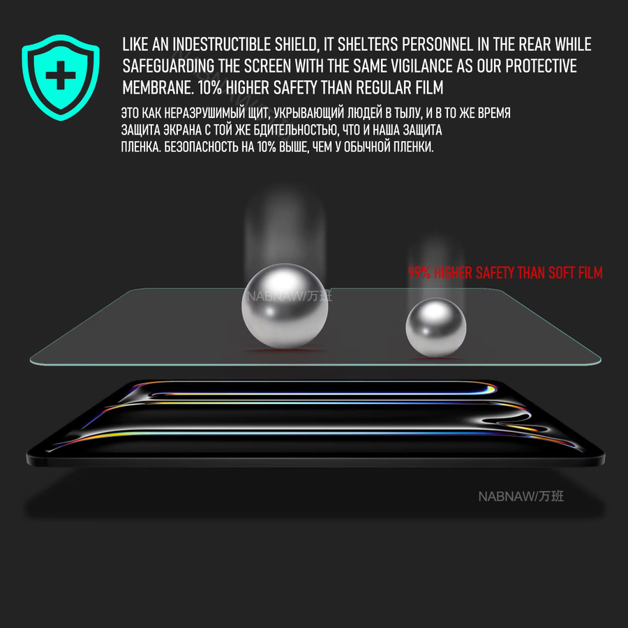 NABNAW Displayschutzfolie aus gehärtetem Glas für iPad Pro 11 M5 2025 und iPad Pro 11 M4, 2er-Pack, transparent, 9H Anti-Kratz-Abdeckung - Bild 3