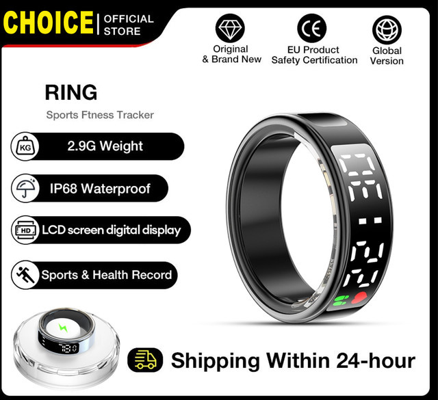 Ola Esporte Smart Ring R13 in Silber mit HD-Bildschirm, TikTok-Steuerung und Herzfrequenzmesser, 5ATM wasserdicht, Unisex - Bild 1