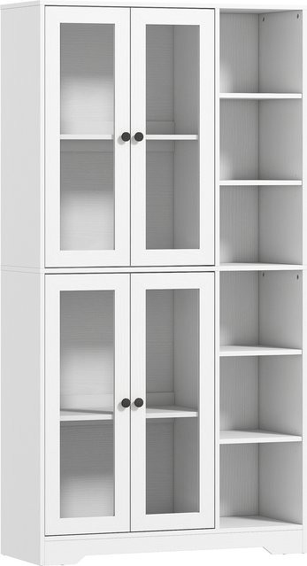 Aosom Küchenschrank Buffetschrank mit 4 Soft-Close-Glastüren und 6 offenen Fächern, moderner Vorratsschrank mit verstellbaren Einlegeböden, Weiß, B/T/H: 90 x 35 x 172 cm - Bild 1