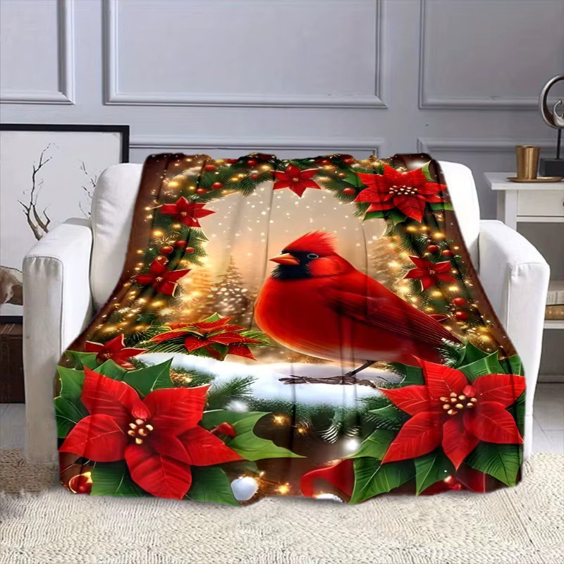 Gift Delight wendbare Flanell-Überwurfdecke mit Cartoon-Weihnachtsbaum und rotem Vogeldruck - Bild 2