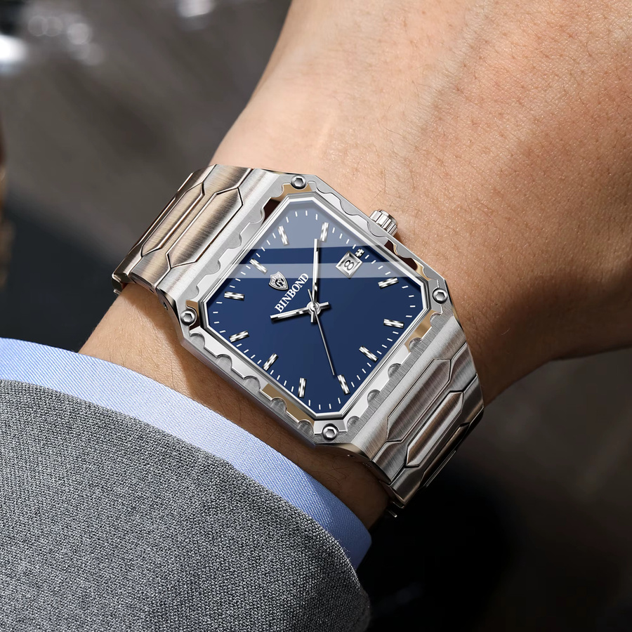 BINBOND Armbanduhr Edelstahl, Quarz, Blau, Silber, Herren - Bild 3