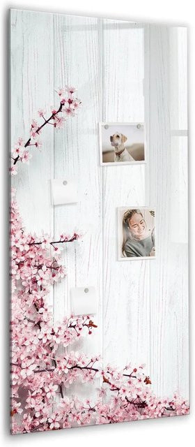 Tulup Glasmagnettafel Blumen mit Holzdekor, Magnetisches Glassboard für Büro und Wand, B/H: 60 x 120 cm - Bild 1