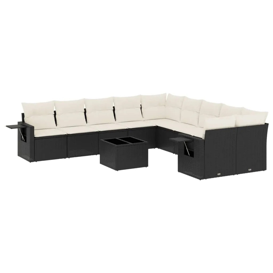 vidaXL 11-tlg. Garten-Sofagarnitur aus Poly-Rattan mit Kissen in Schwarz-Creme - Bild 2