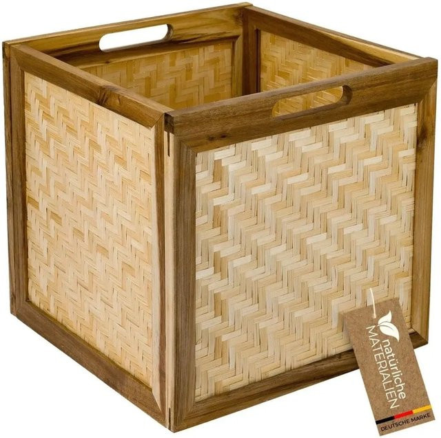HMF Aufbewahrungskorb für Kallax Regale aus Akazienholz mit Wiener Geflecht B: 32 cm, T: 34 cm, H: 32 cm - Bild 1
