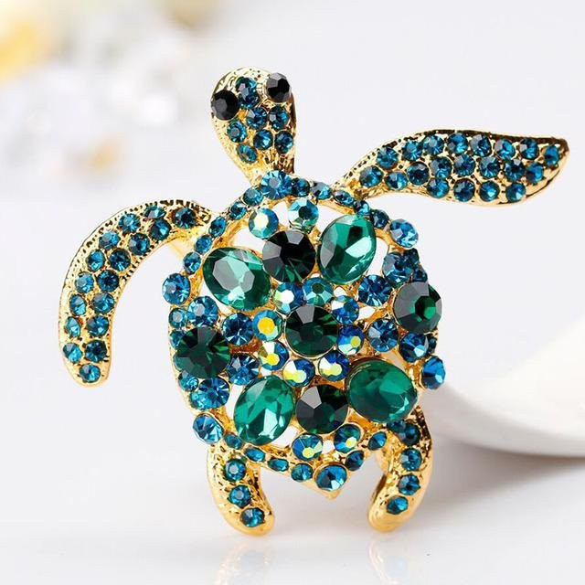 YIRAN Jewelry Brosche Meeresschildkröte, Grün, Strass, Damen - Bild 1