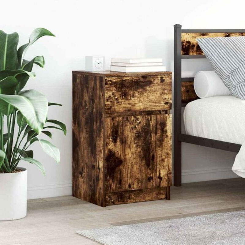 Nachttisch Vidaxl in Räuchereiche und Grau aus Holzwerkstoff im Industrial Design, B/T/H: 39 x 35 x 65 cm - Bild 1