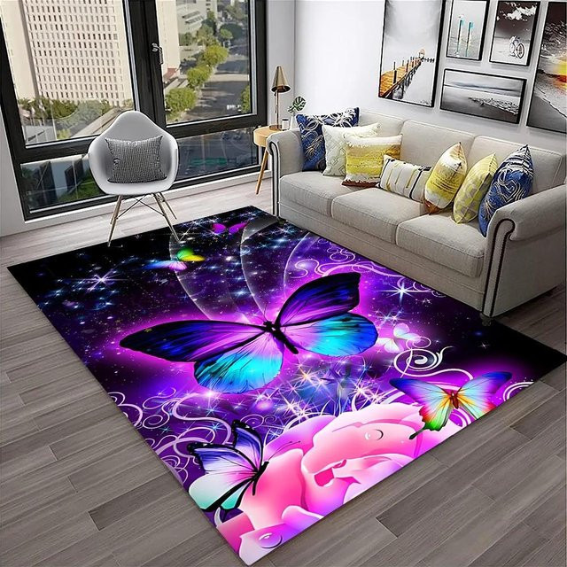 Karpetti 3D Luxus Schmetterling und Blumen Teppich, bunt, B/T: 120 x 80 cm - Bild 1