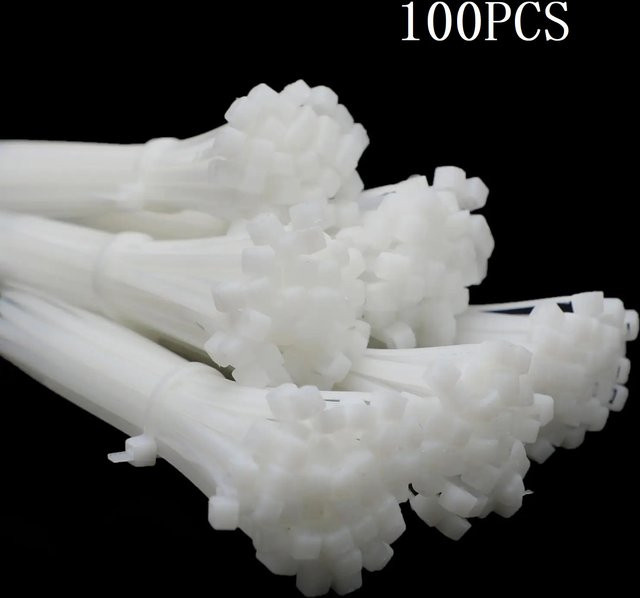 100 Stück Nylon-Kunststoff-Kabelbinder in Weiß, selbstsichernd, verschiedene Größen von 3 x 80 mm bis 4 x 300 mm - Bild 1