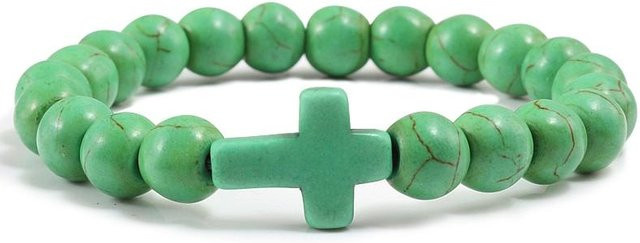Fashion Maker 2 Armband, Jesus Kreuz, Blauer Kiefernstein, Schwarze Lava, Unisex - Bild 1