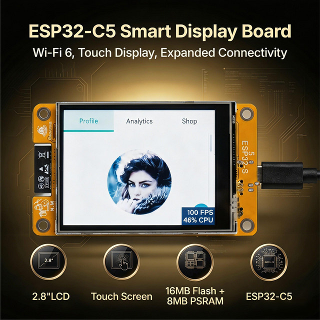 Heltec Automation ESP32-C5 Development Board mit 2,8 Zoll Touchscreen, 16MB Flash, 8MB PSRAM, Wi-Fi 6, 5G-Band, ZigBee, Thread und Matter-ready, Multicolor - Bild 1