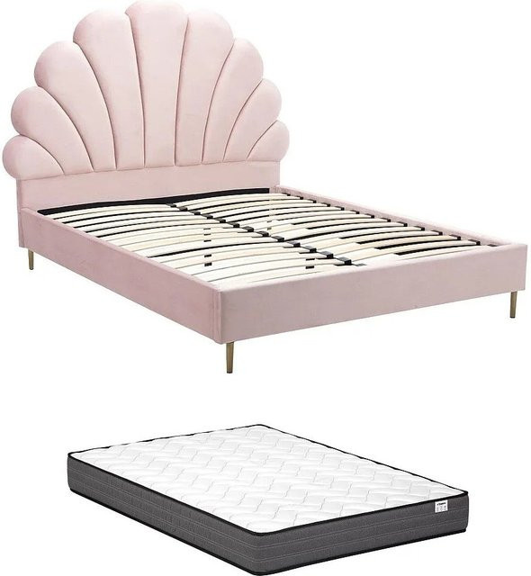 Vente-unique Bettrahmen Livaya im Art Deco Stil aus Samt in Rosa, B/T/H: 140 x 190 x 166 cm - Bild 1