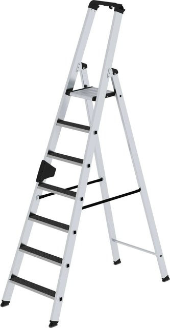 PROREGAL Stufen-Stehleiter einseitig begehbar mit Clip-Step R13 in Silber, 7 Stufen - Bild 1