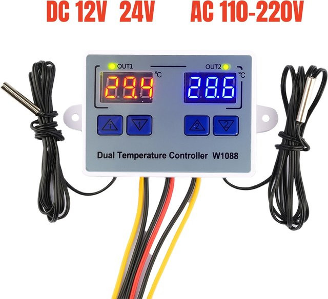 Voktta W1088 Dual LED Digital Temperaturregler Thermostat für elektrische Heizungen Aquarium und Inkubator in Weiß 220V - Bild 1