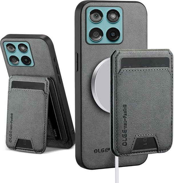 Magnetische Brieftasche und Kartenhalter Hülle für Motorola Signature Edge 70, 60 Pro, Fusion Plus, 60s Stylus und Moto G86 Power in Grau mit MagSafe kompatiblem kabellosem Laden - Bild 1