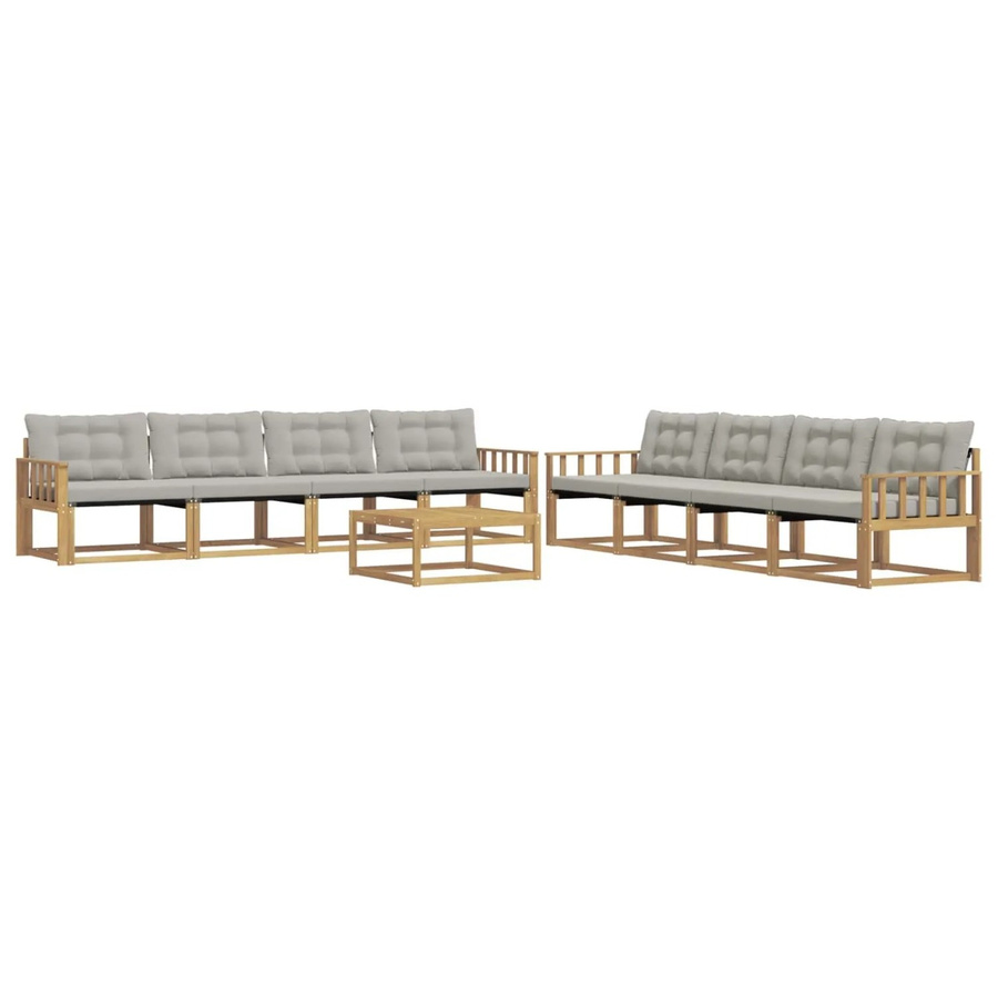 vidaXL Outdoor-Sofagarnitur aus Akazienholz und Textilene in Weiß-Hellgrau, 9-teiliges Set mit Tisch und Polstern, B/T/H: 79 x 79 x 37 cm - Bild 2