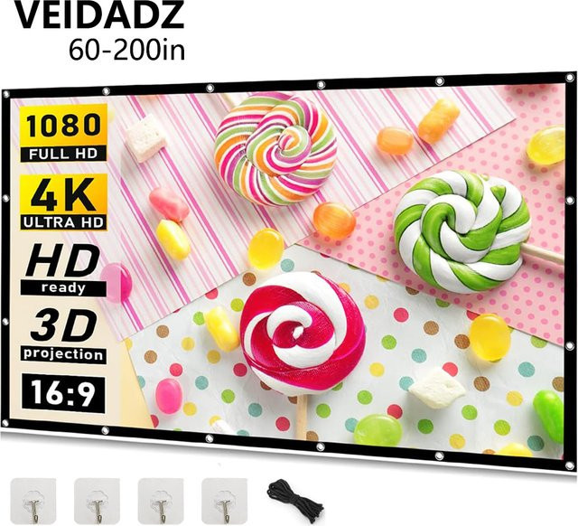 VEIDADZ Projektorleinwand in Weiß, faltbare und hochdichte Projektionsleinwand für Outdoor-Filme, 60–200 Zoll - Bild 1