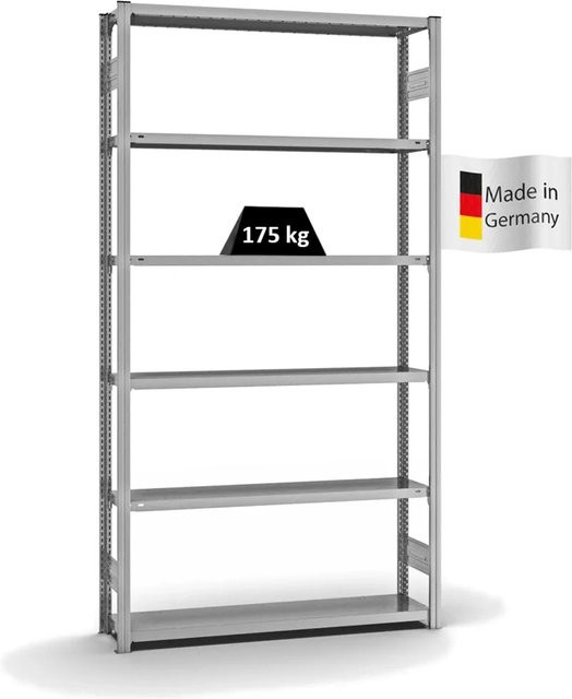 PROREGAL Fachbodenregal Stecksystem T-Profil Light-Duty, verzinkt, Farbe: Silber, H x B x T: 250 x 130 x 30 cm, 6 Ebenen, beidseitig nutzbar - Bild 1