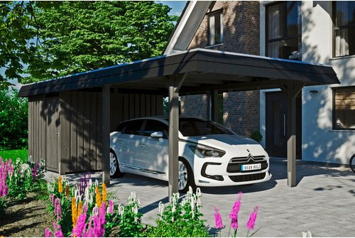 Skan Holz Carport Wendland mit Anbau in Grau mit Aluminium-Dach und Blende in Schwarz, B/T: 362 x 870 cm, Höhe: 243 cm - Bild 2
