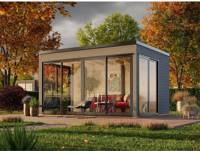 Palmako Gartenhaus Serena aus Fichtenholz mit Pultdach in Dunkelgrau, B: 420 cm, T: 320 cm, H: 250 cm - Bild 1